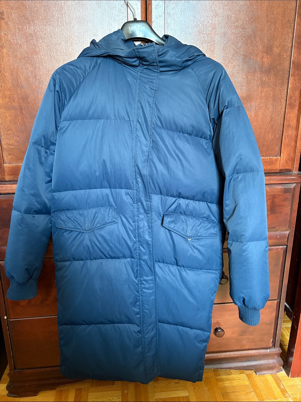 Minimum Navy Long Hooded Puffer Coat
